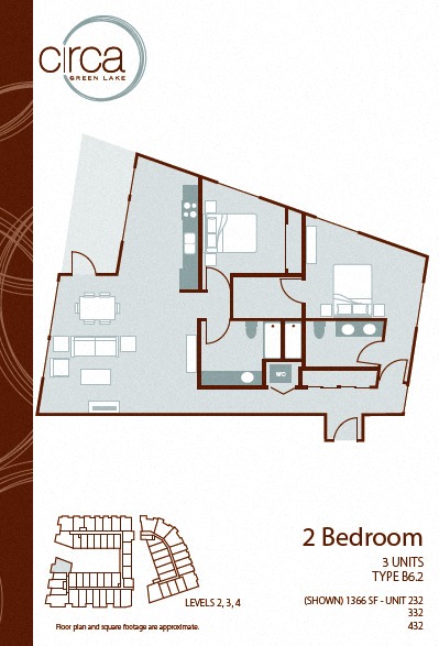 Floor plan layout diagram for 2 Bedroom 2 Bath - B6.2